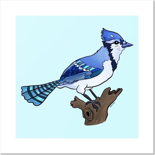 Bluejay bird on branch Wall Art by doodletokki